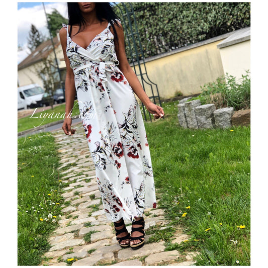 Robe Longue DILAY Fleuri Noir, Rouge, Saumon, Blanc ou Vert