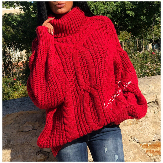 PULL MI-LONG Oversize Modèle ALLIEL Rouge