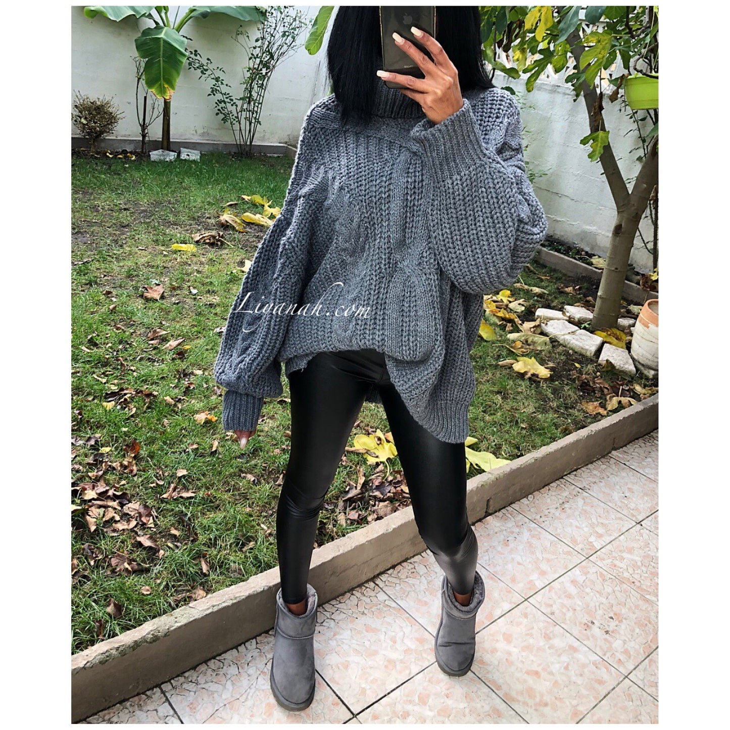 PULL MI-LONG Oversize Modèle ALLIEL Gris Foncé