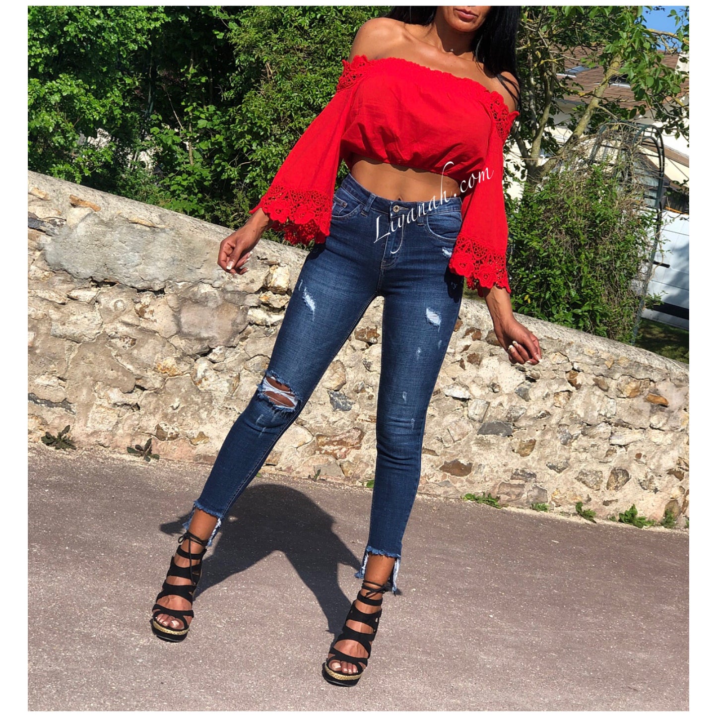 Crop Top Modèle SAFIA Noir, Blanc, Rouge ou Moutarde