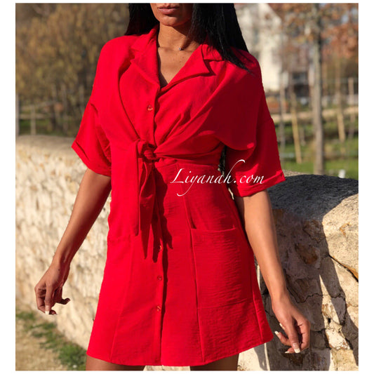 ROBE Style Chemise Modèle AITARA ROUGE