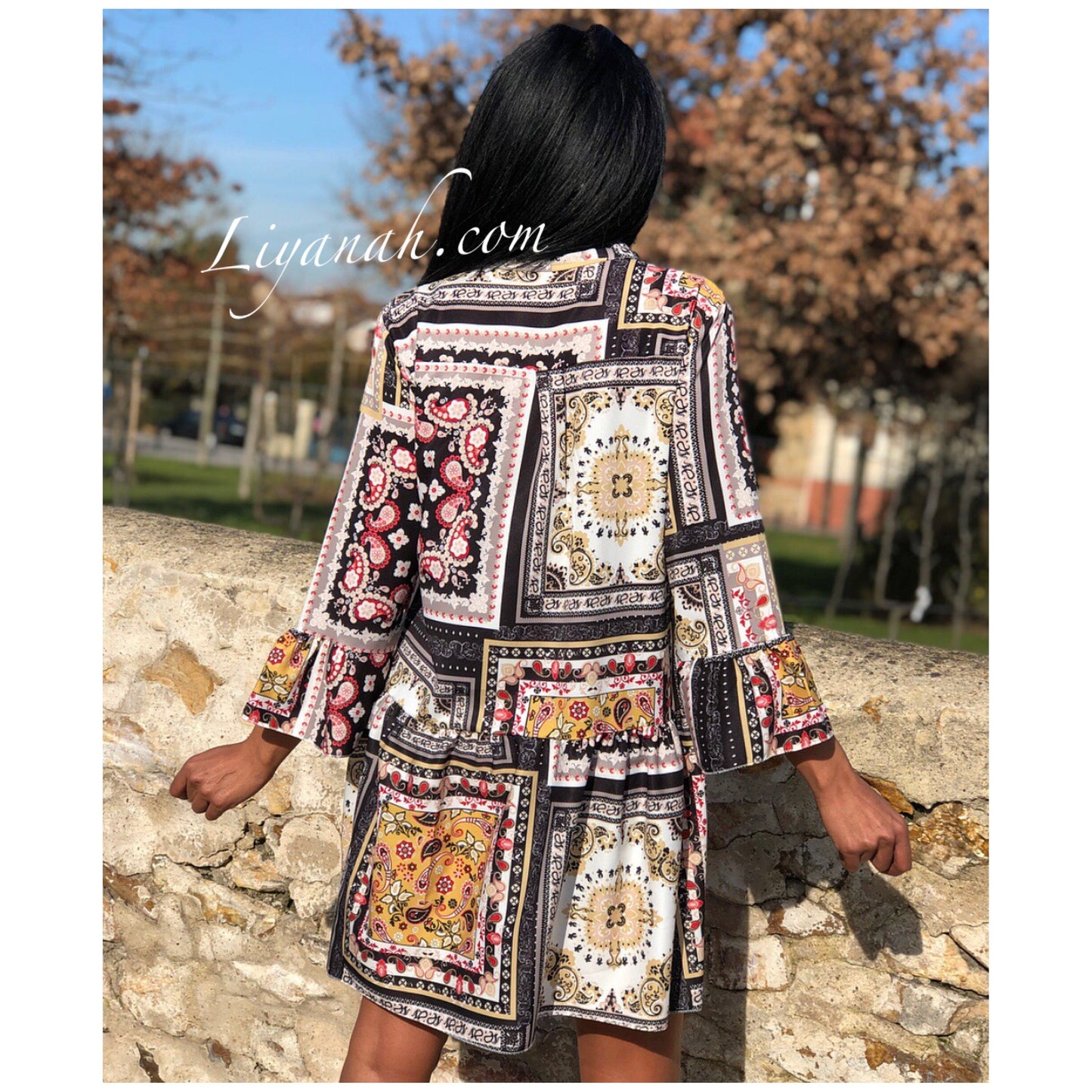 ROBE Courte Style Tunique Modèle HINA Imprimée Bohème