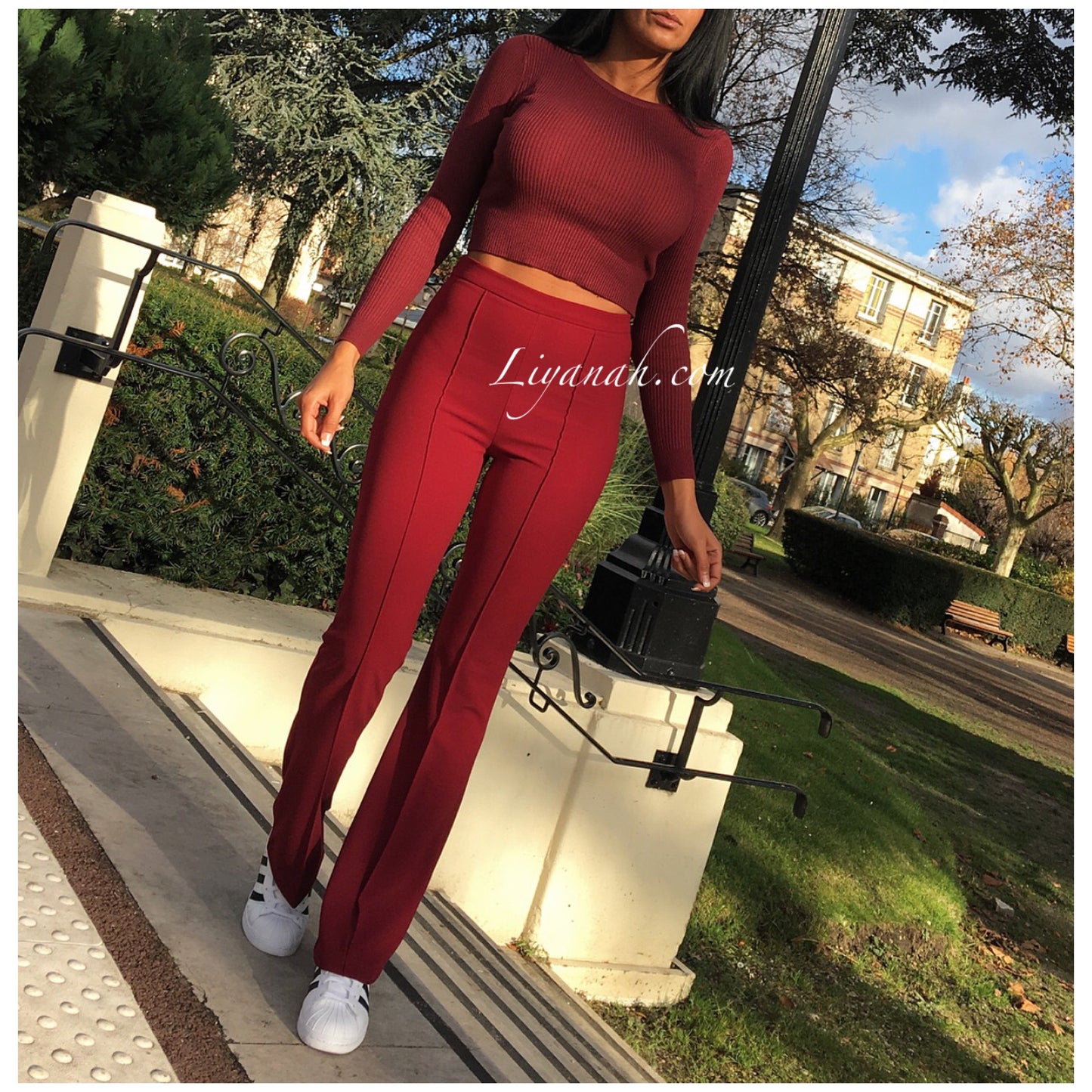 Pantalon BOOT CUT Taille Haute Bordeaux Modèle JANELE