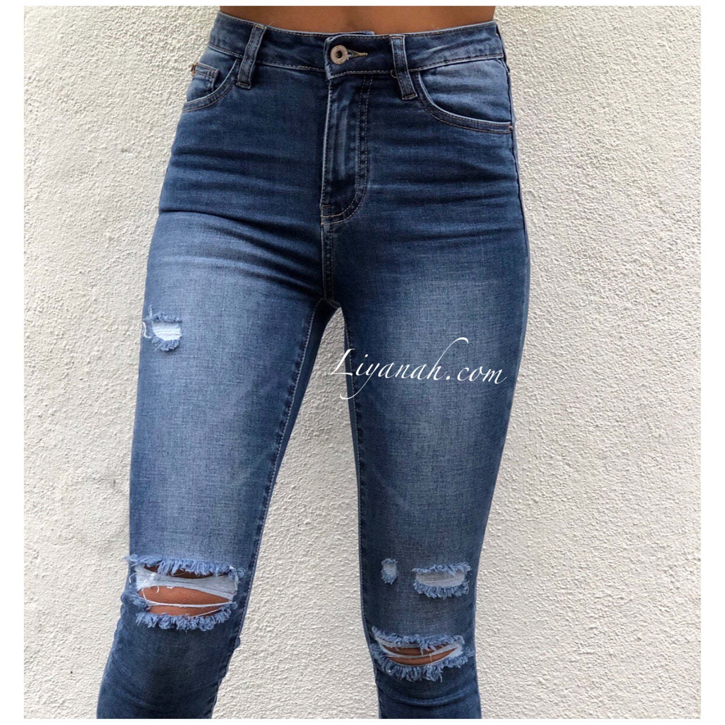 Jean Skinny DESTROY / DARK BLUE Taille MI-HAUTE Modèle NYVARA