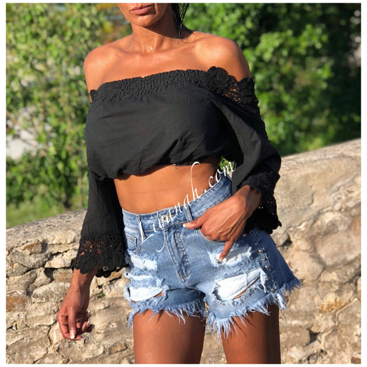 Crop Top Modèle SAFIA Noir, Blanc, Rouge ou Moutarde