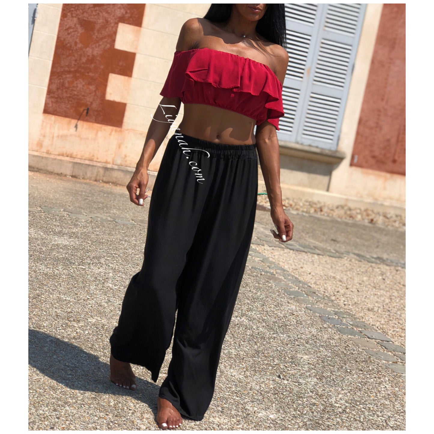 CROP TOP Volant Modèle CLIYA Noir, Jaune ou Bordeaux