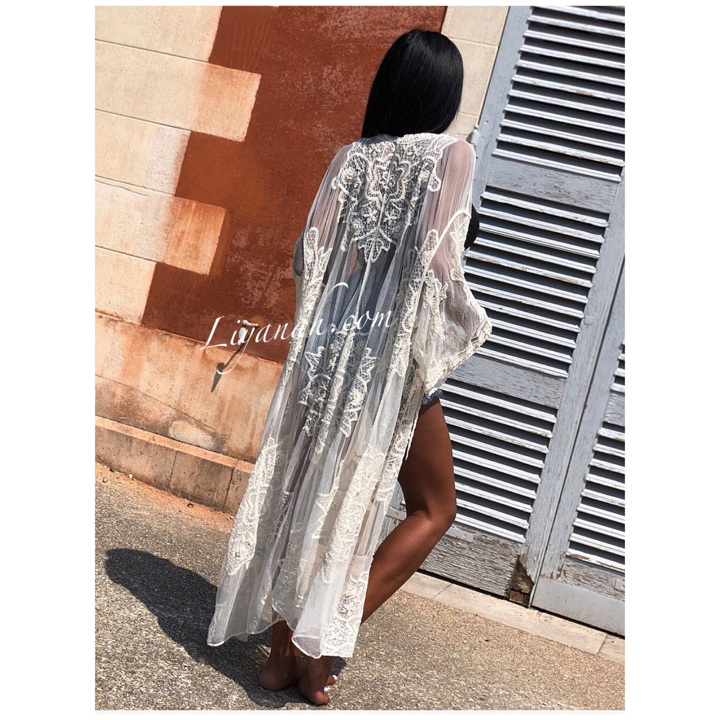 Kimono Long Modèle CHALSYA PERLES ÉCRU