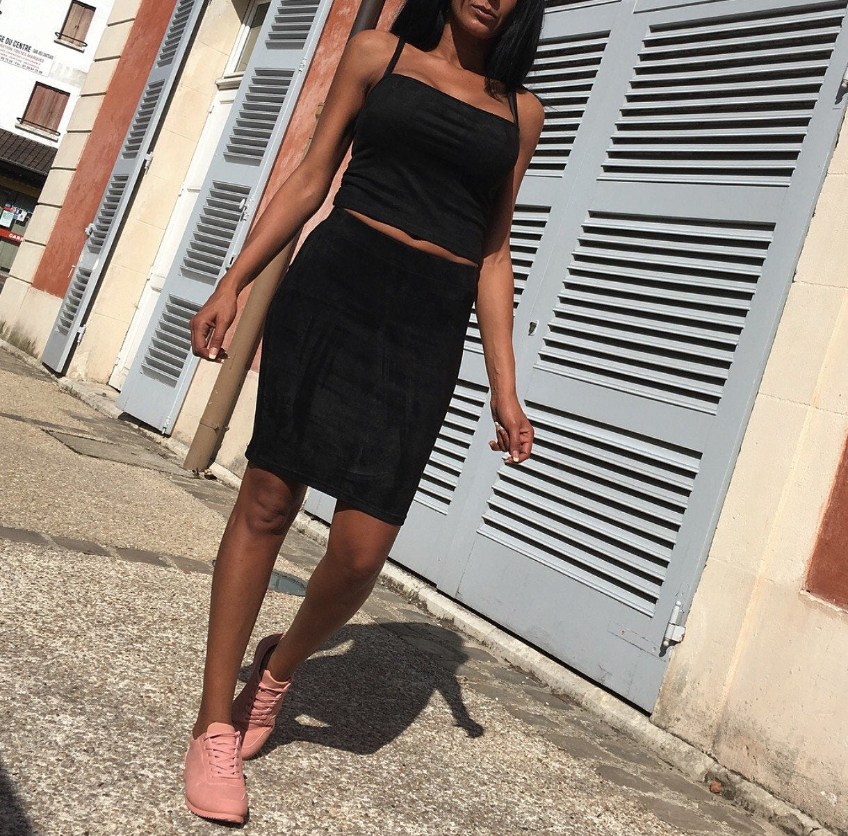 Ensemble Crop Top + Jupe Modèle DOHAN Noir