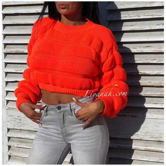 Pull Cropped Modèle KARA ORANGE FLUO