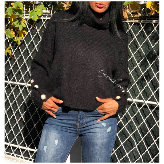 PULL Col Roulé Modèle AJYA NOIR PERLES