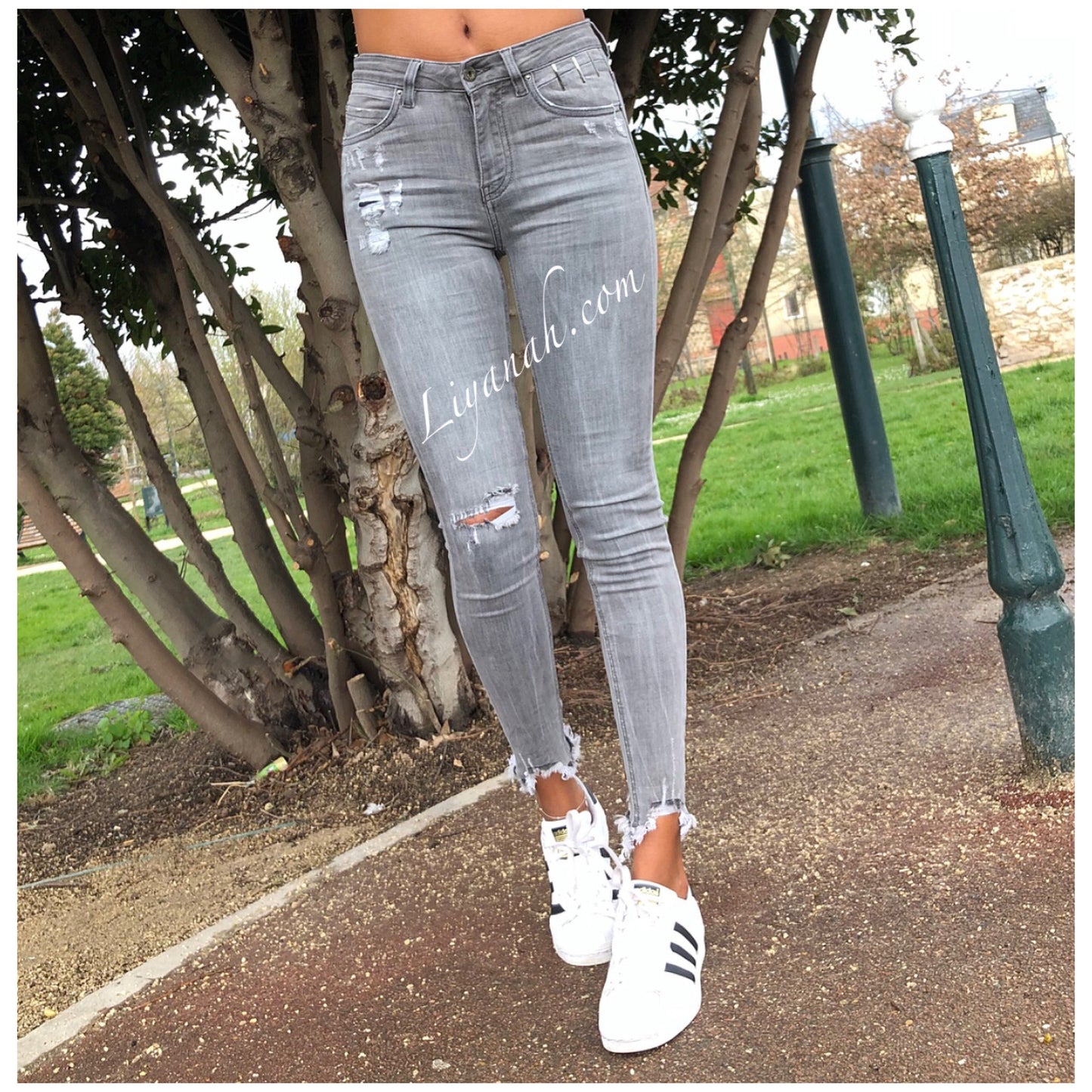 Jean Skinny Modèle DIHYA GRIS DESTROY TAILLE MI-HAUTE