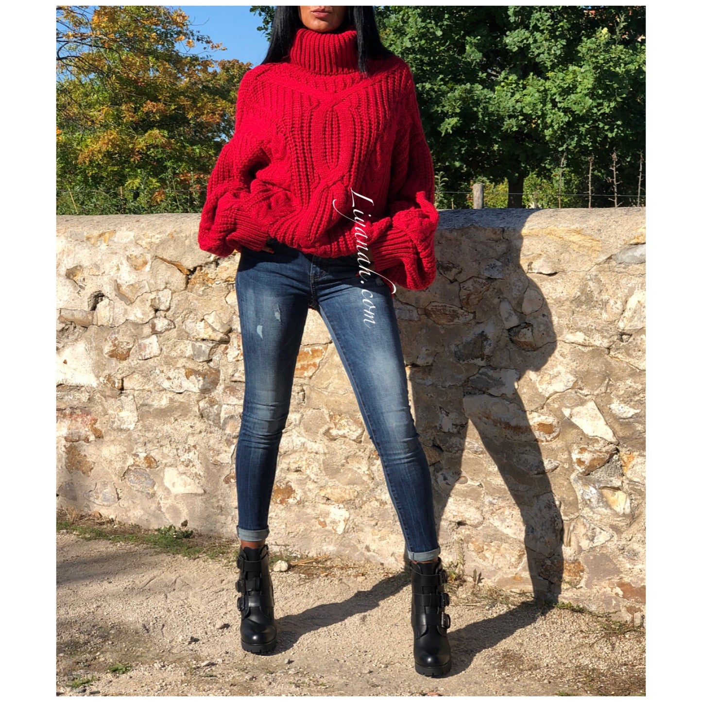 PULL MI-LONG Oversize Modèle ALLIEL Rouge