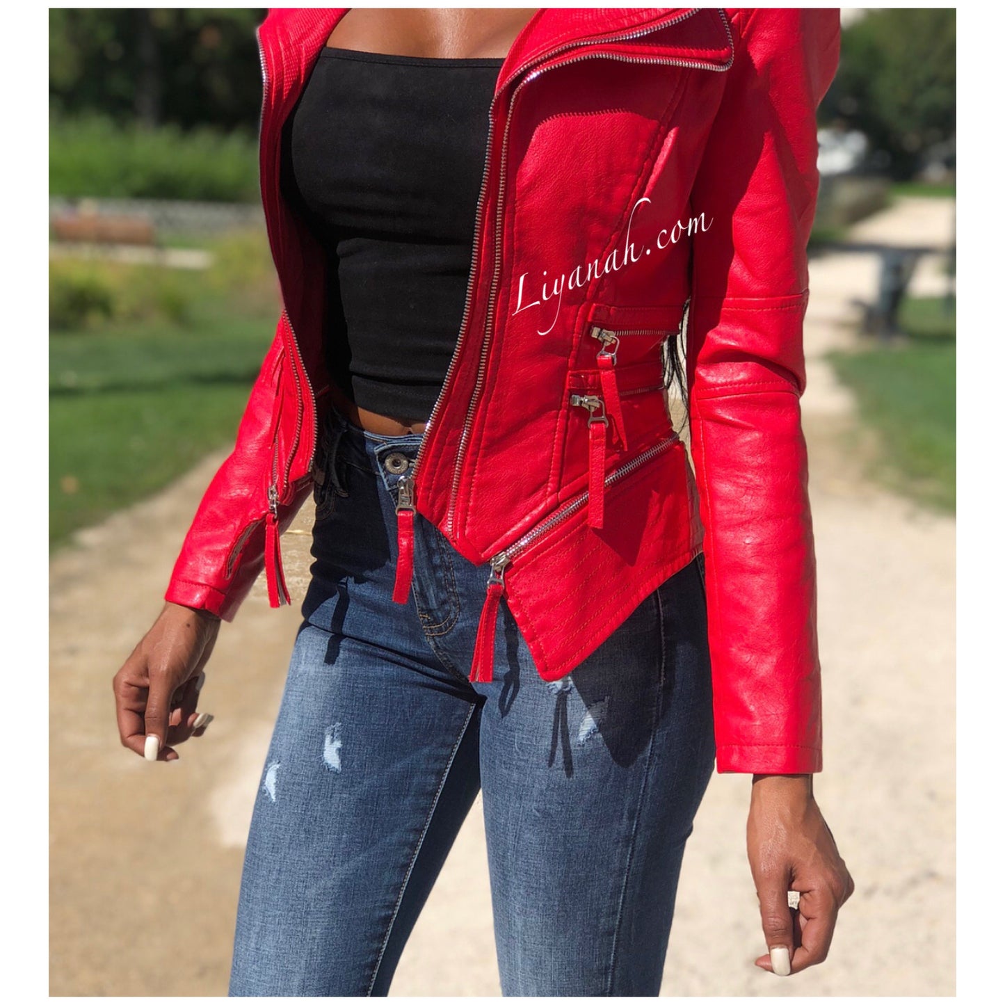 Veste Aspect Cuir JAINYA Rouge Aspect Brillant