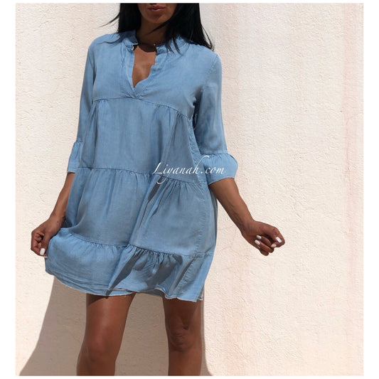 ROBE Courte Style Tunique Modèle HINA Blue Jean