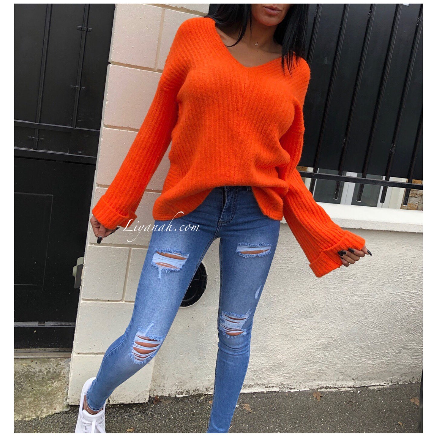 Pull Mi-Long Modèle TAYA ORANGE FLUO