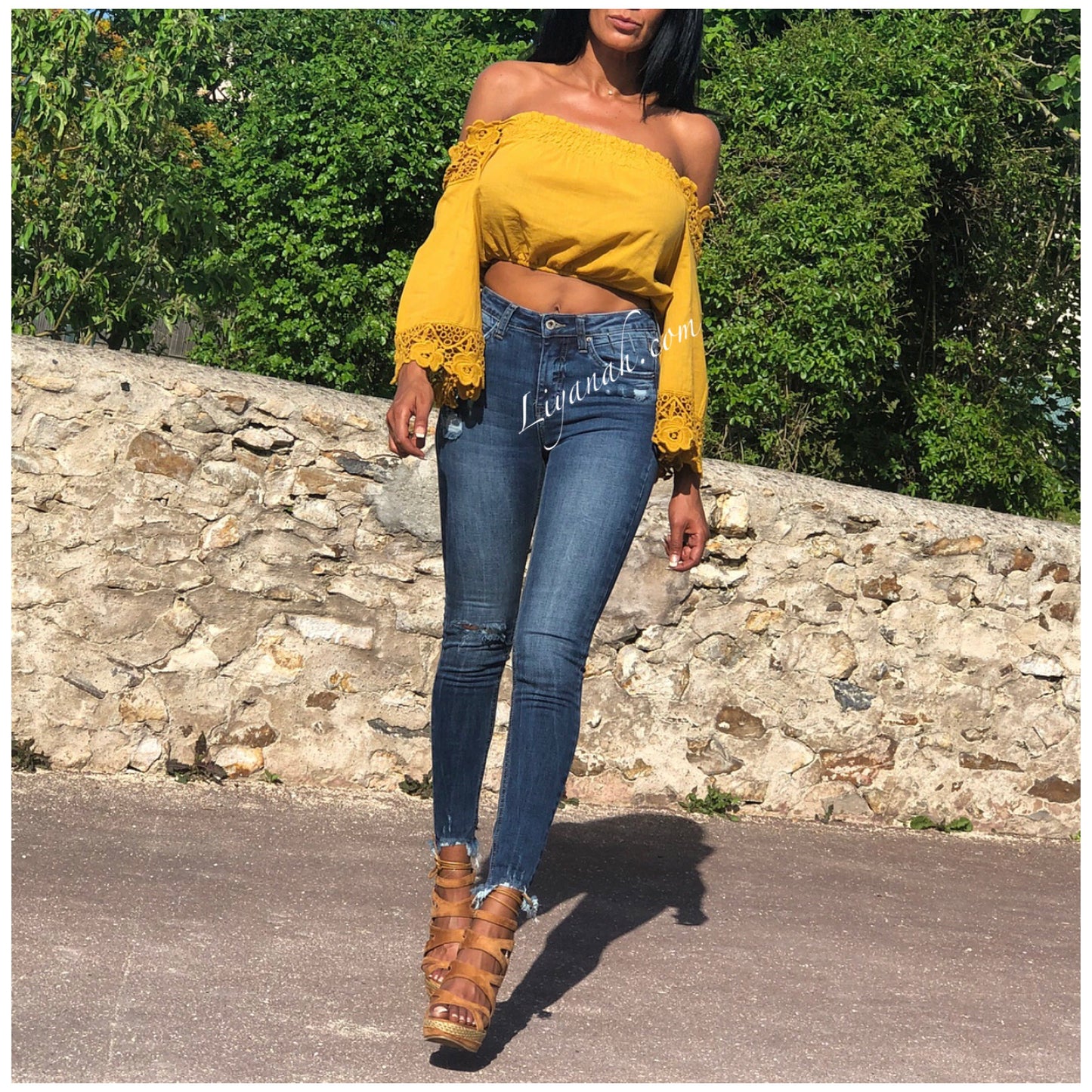 Jean Skinny Modèle DIHYA BLUE DESTROY TAILLE MI-HAUTE