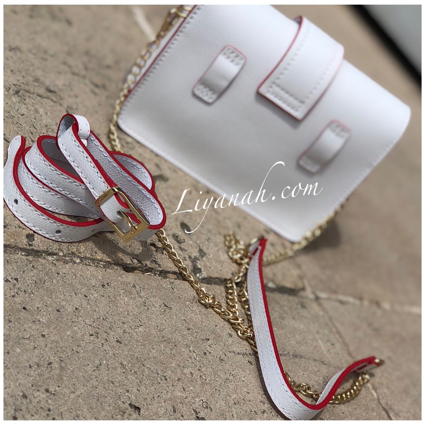 Sac Cuir PETIT Modèle EVYRYA BLANC CONTOUR ROUGE