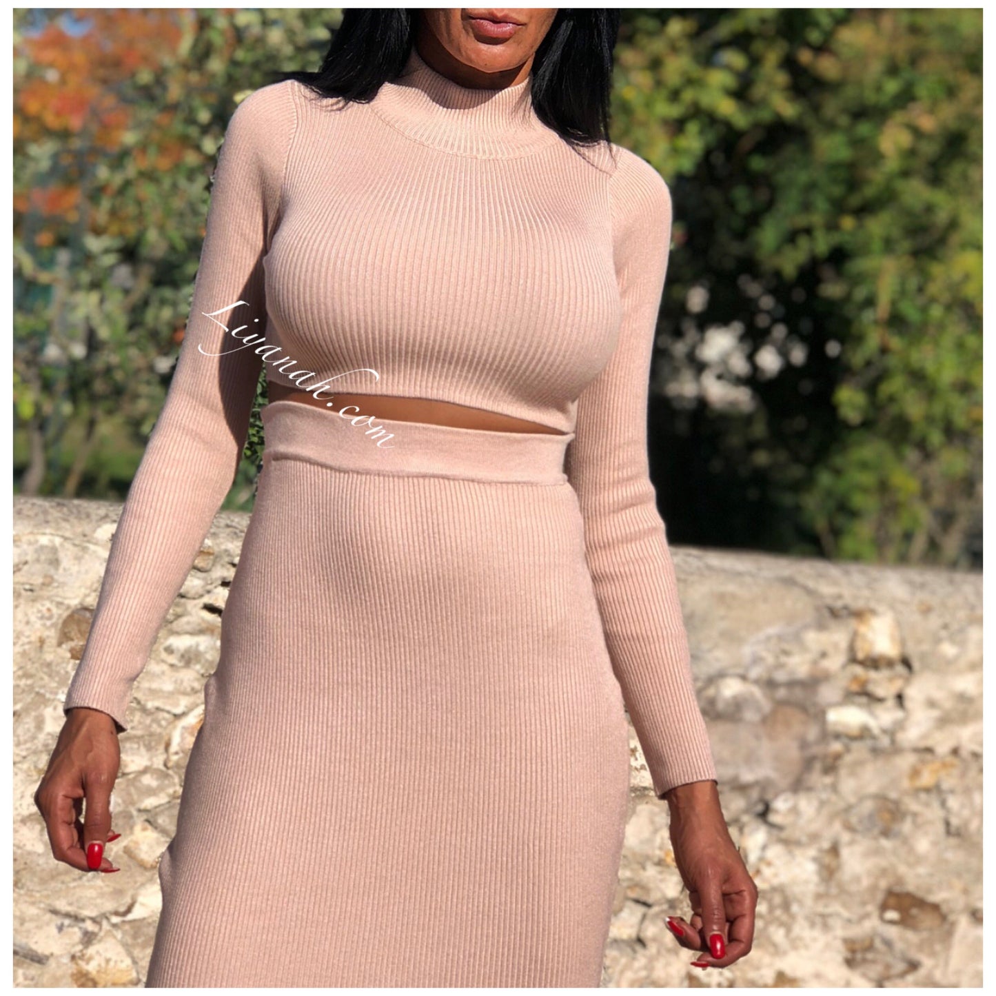 Ensemble Pull Crop Top et Jupe Longue Modèle ALYMEA ÉCRU