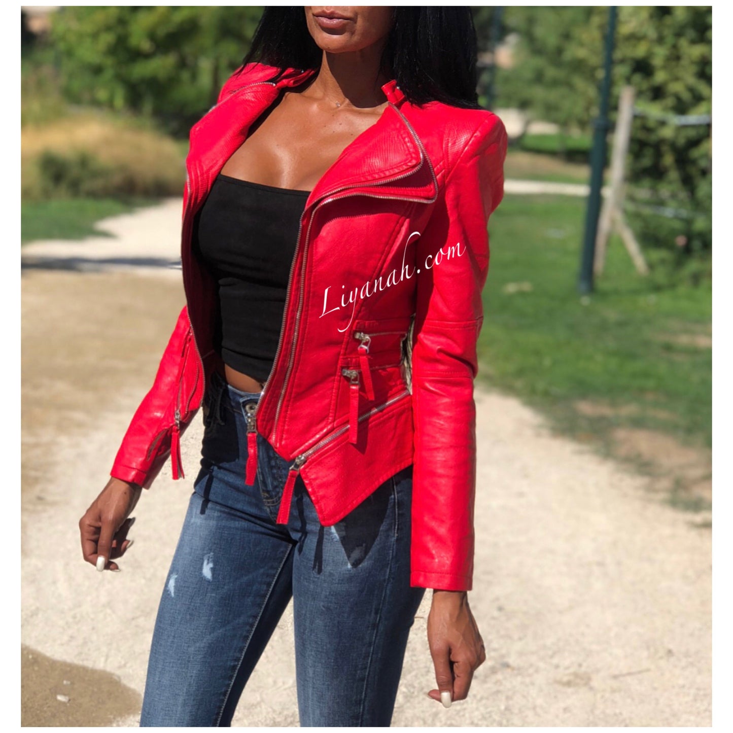 Veste Aspect Cuir JAINYA Rouge Aspect Brillant