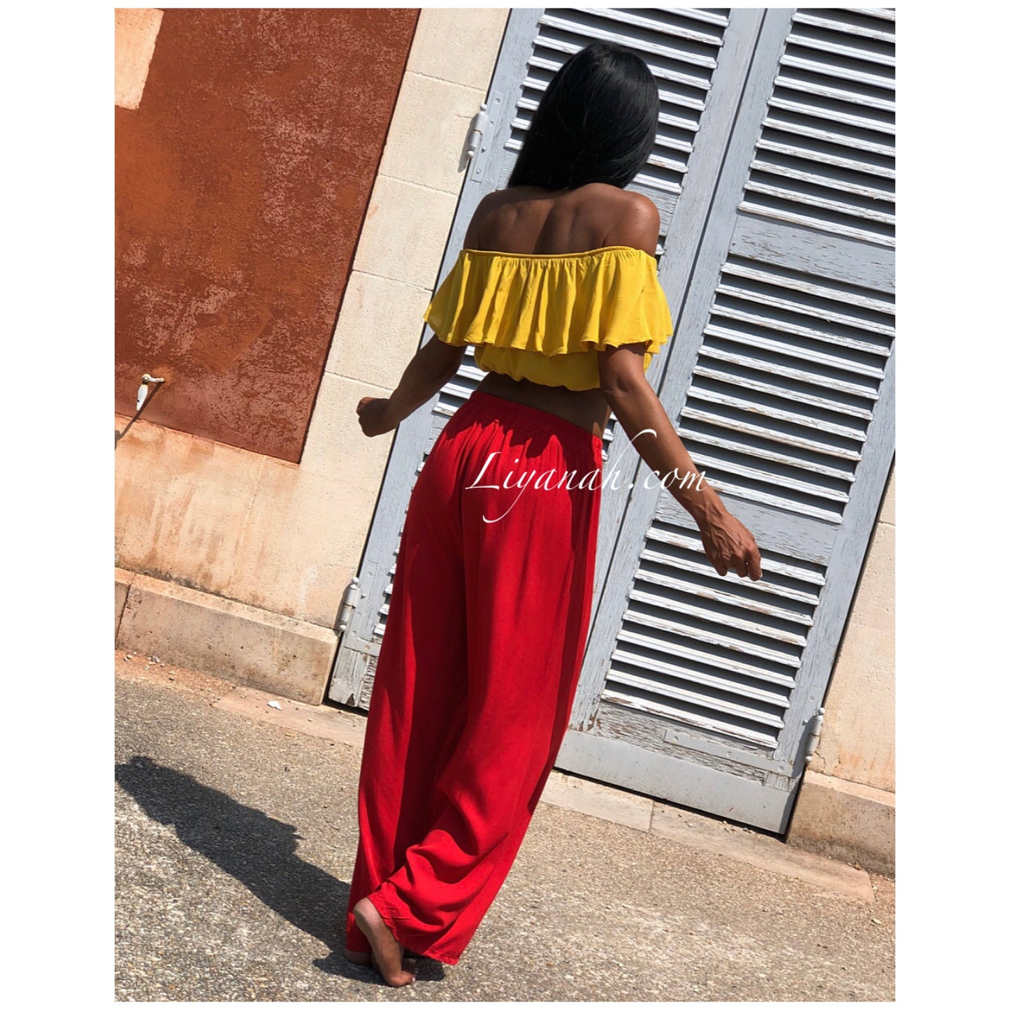 CROP TOP Volant Modèle CLIYA Noir, Jaune ou Bordeaux