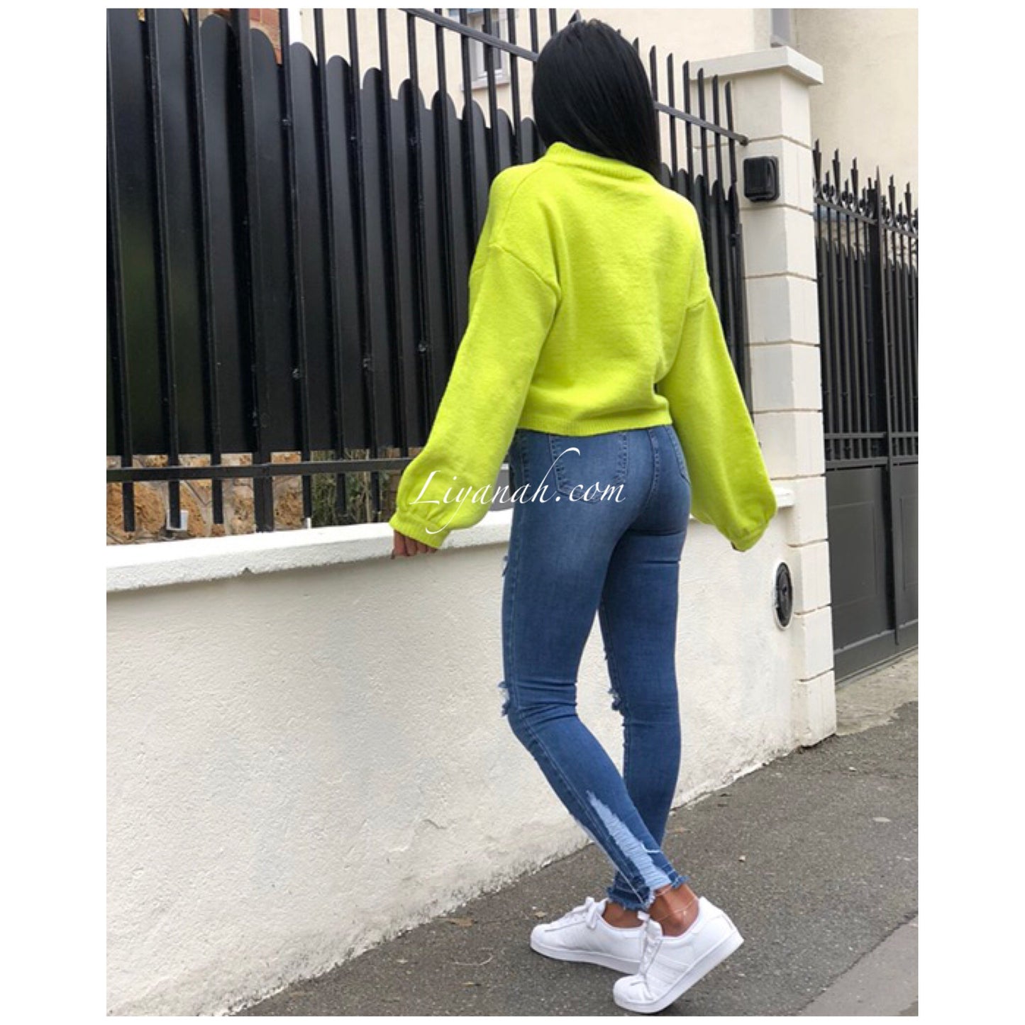 Pull Cropped Modèle TIRYA VERT FLUO