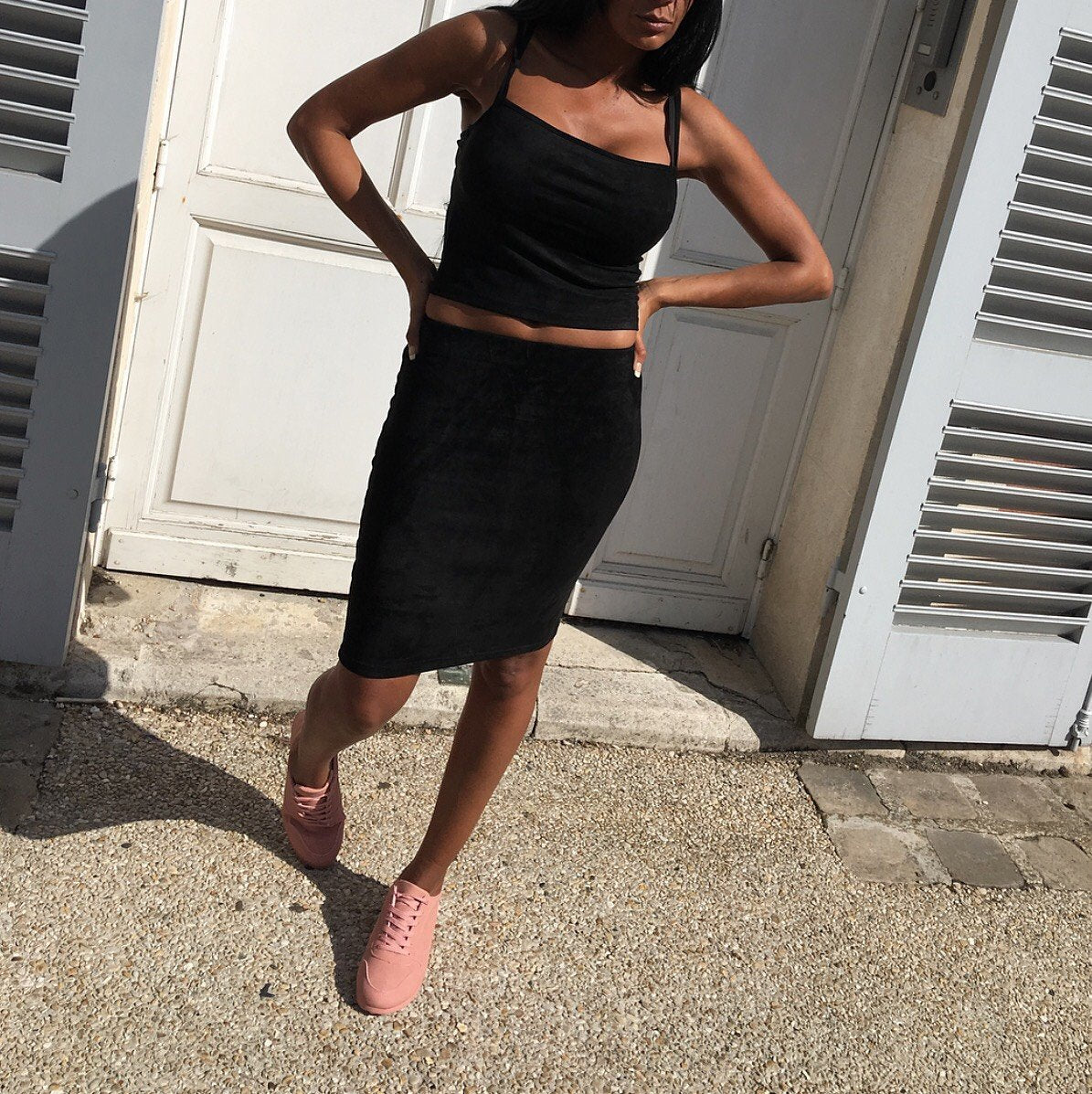 Ensemble Crop Top + Jupe Modèle DOHAN Noir