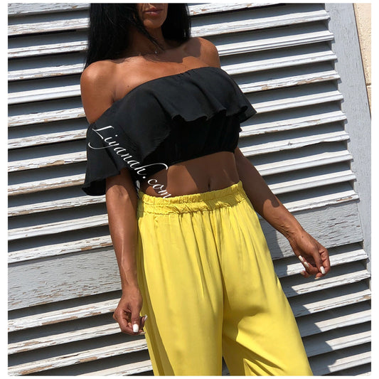 CROP TOP Volant Modèle CLIYA Noir, Jaune ou Bordeaux