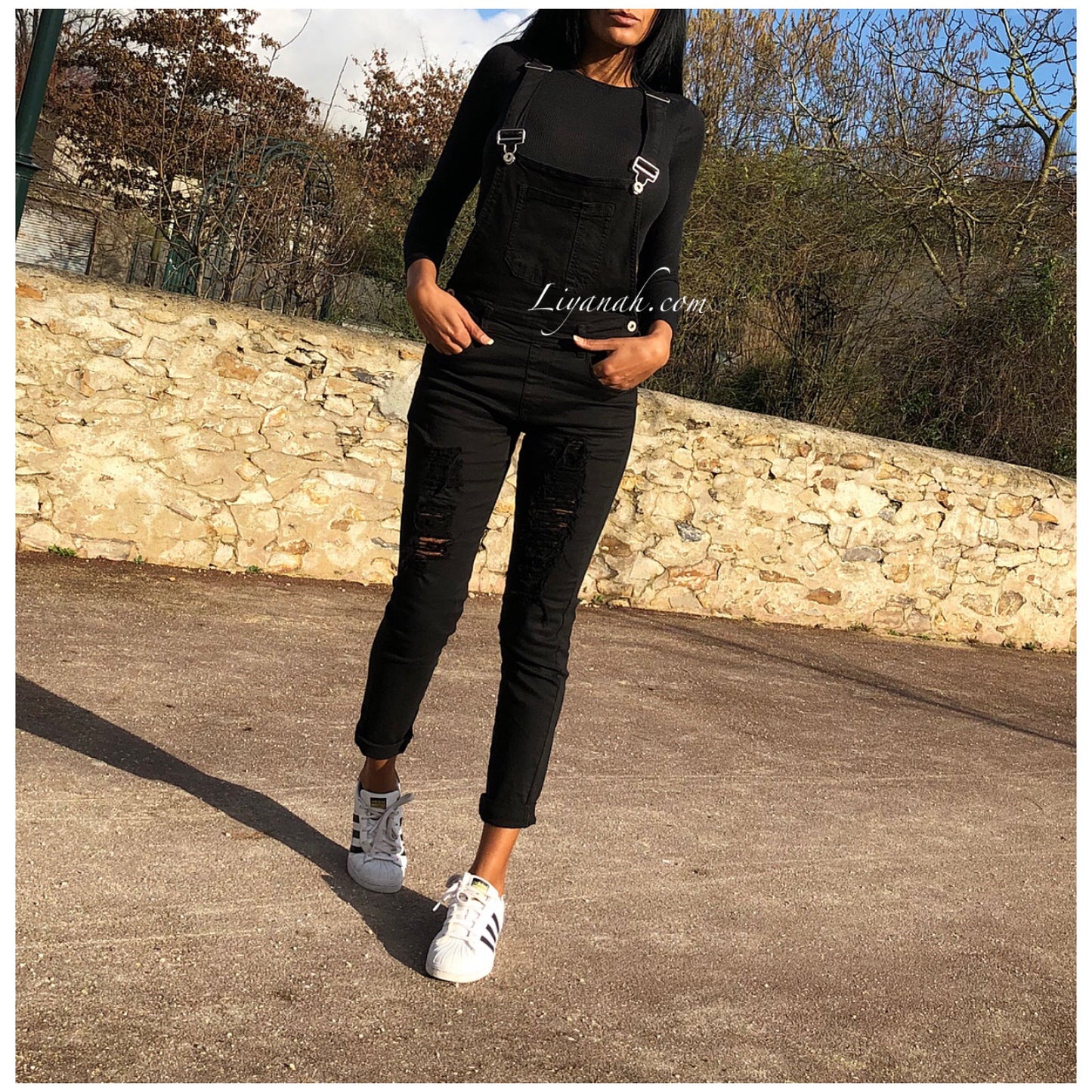 SALOPETTE NOIR Jean Effet Boyfriend MALYA