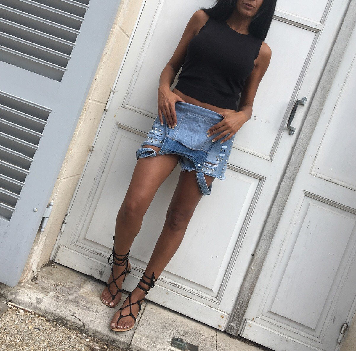 SALOPETTE SHORT Jean Effet Boyfriend MYREL