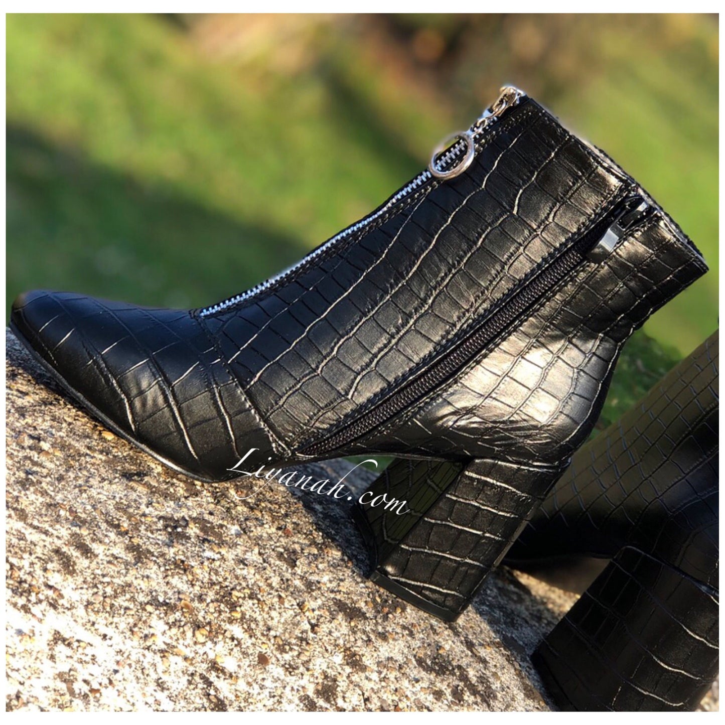 Bottines Aspect Croco à talons Bloc Modèle PARISIENNE NOIR