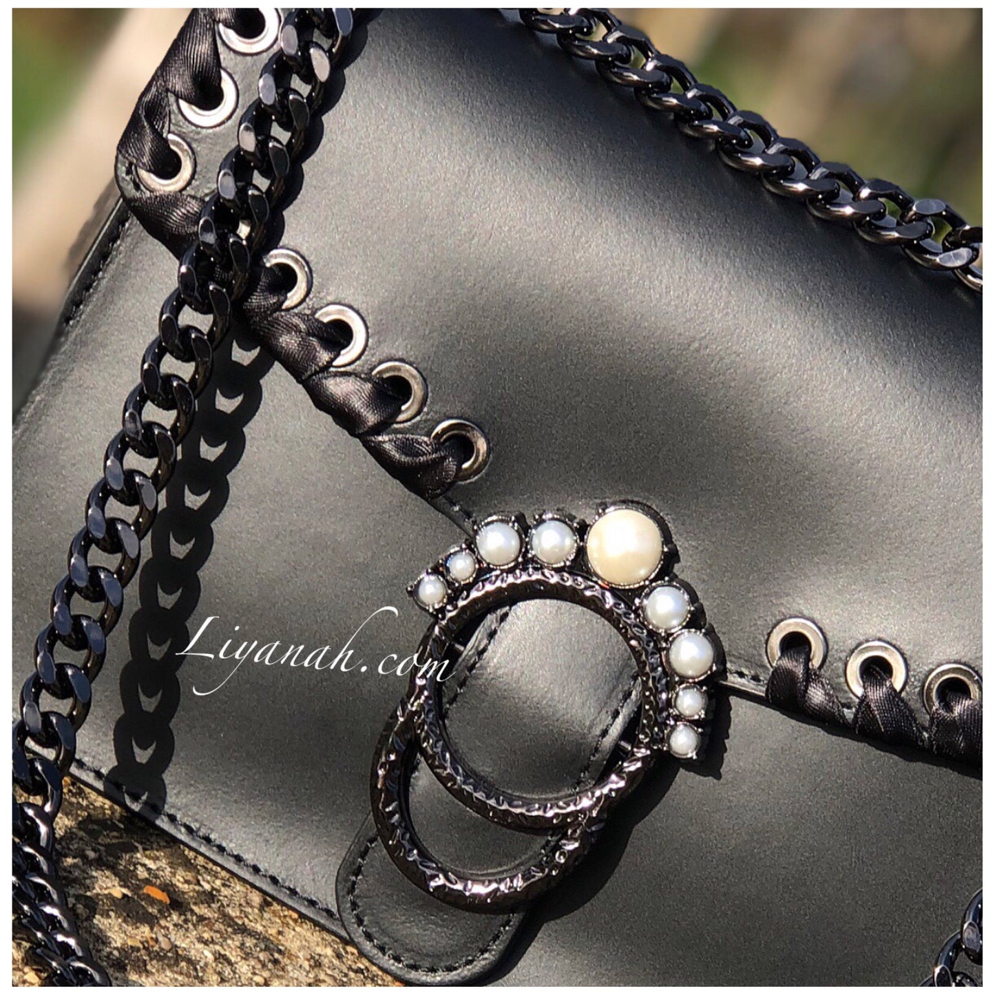 Sac Cuir Modèle LEYARA NOIR PERLES