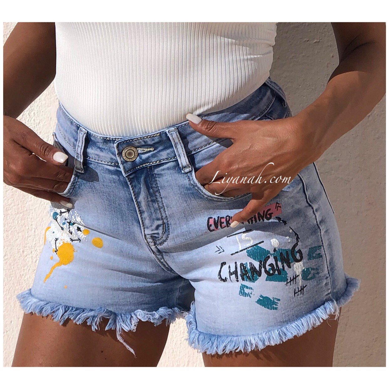 SHORT JEAN Destroy SAVYNA avec Écritures