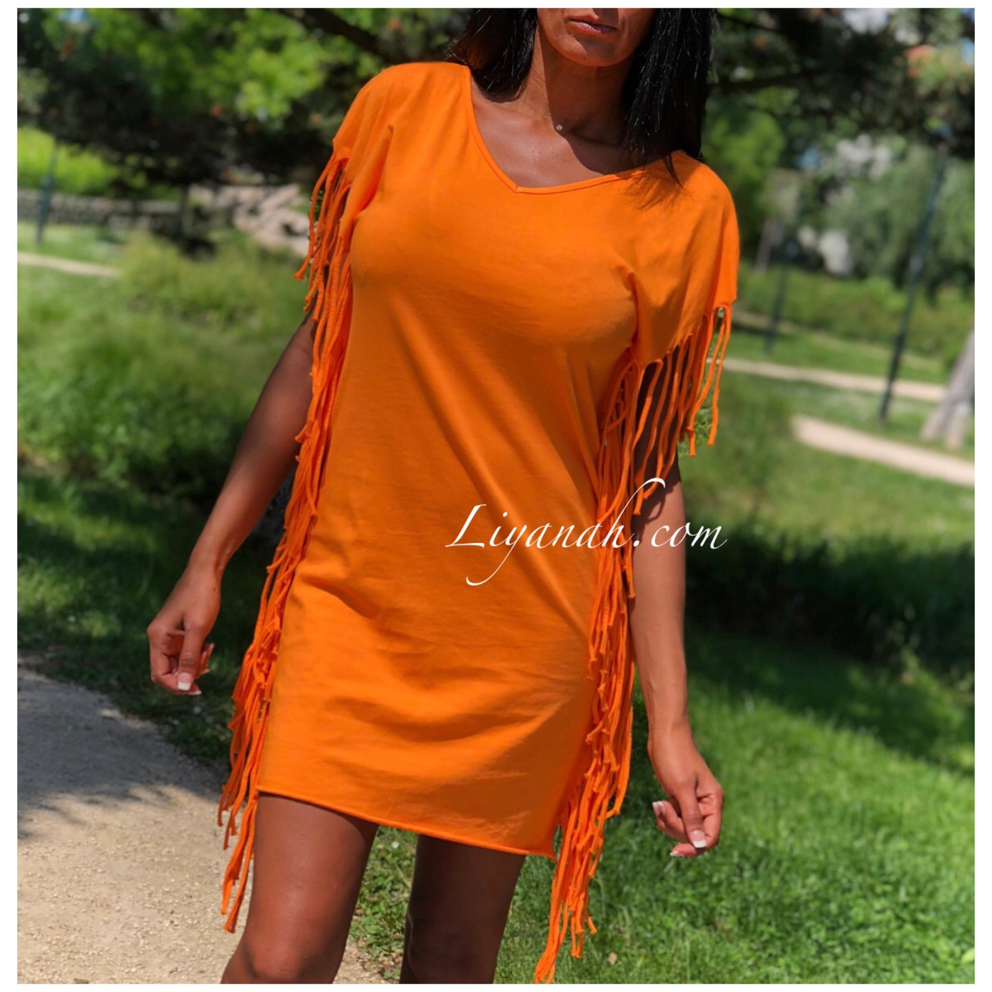 Robe Courte Frange MIYA Noir, Blanc, Rouge, Orange ou Moutarde