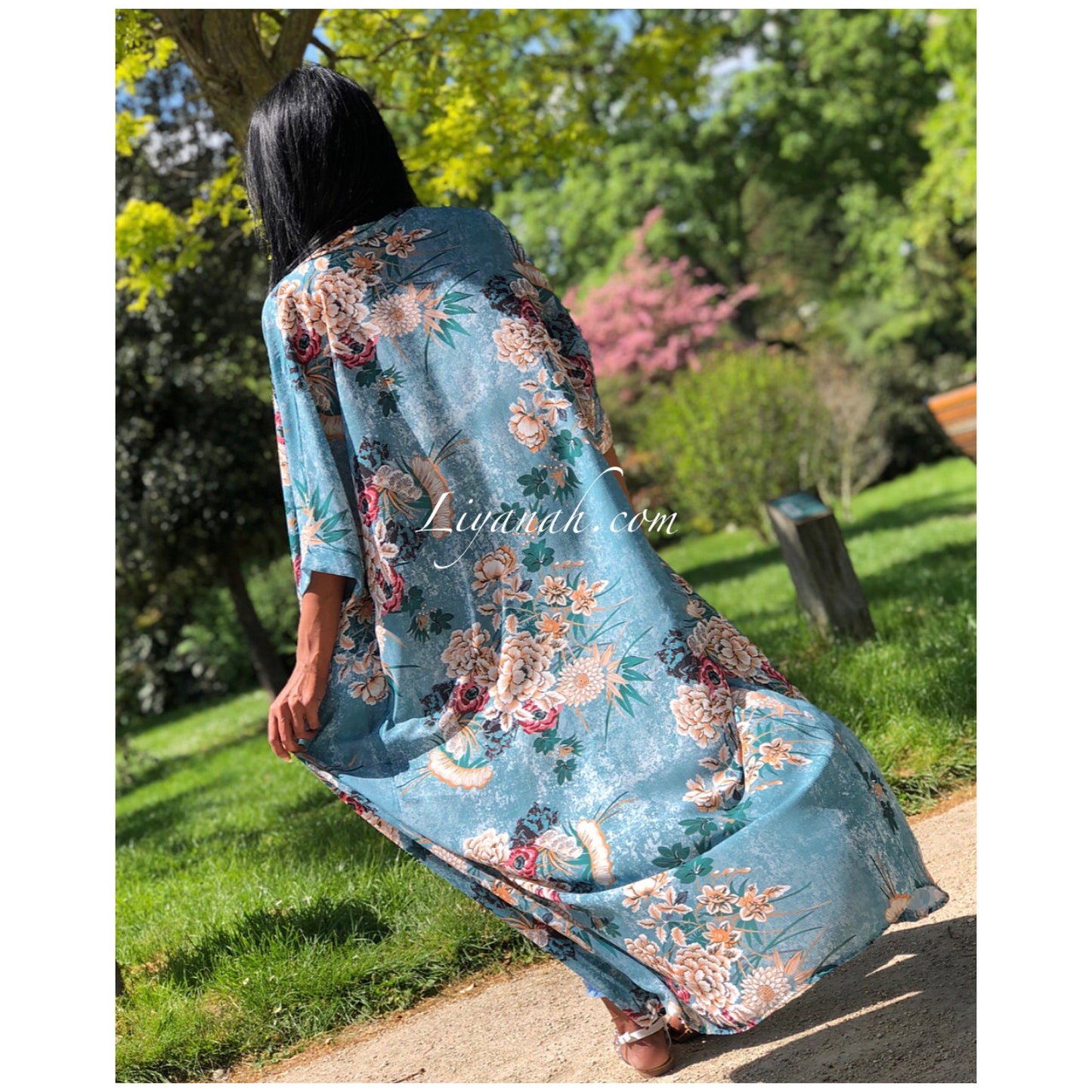 Kimono Long AYALA Fleuri Rose ou Vert