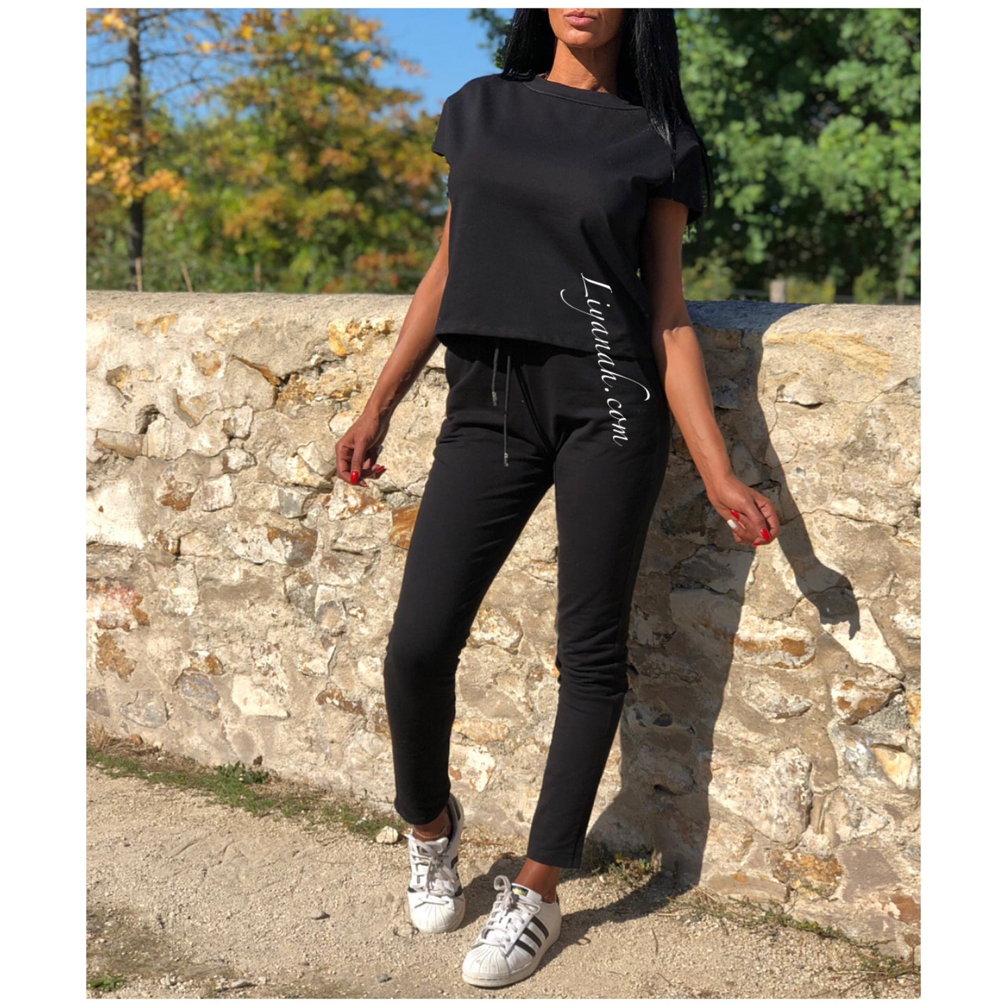 Ensemble Top / Pantalon Col Rond Modèle VEYA NOIR ou BEIGE