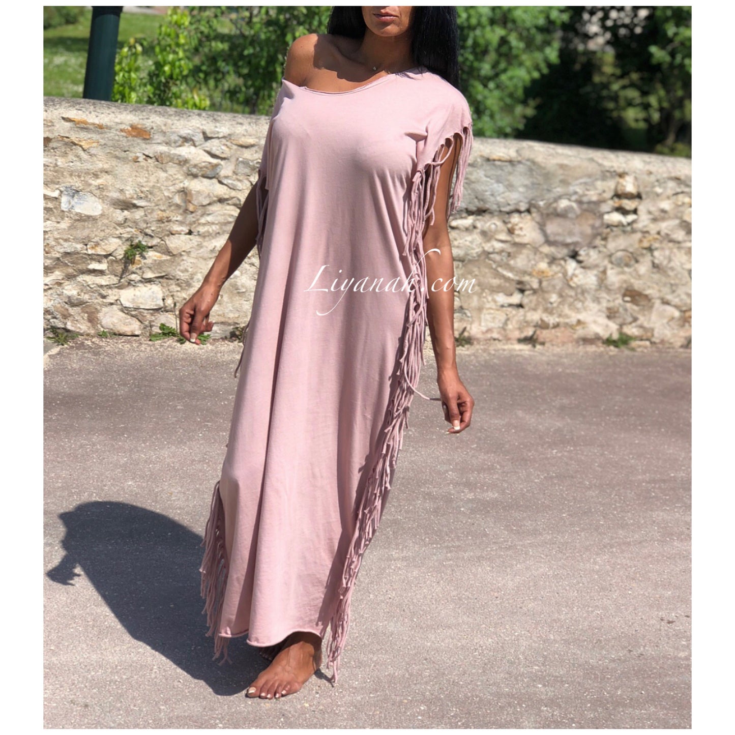 Robe Longue Frange MIYA Noir, Blanc, Rose, Kaki ou Orange