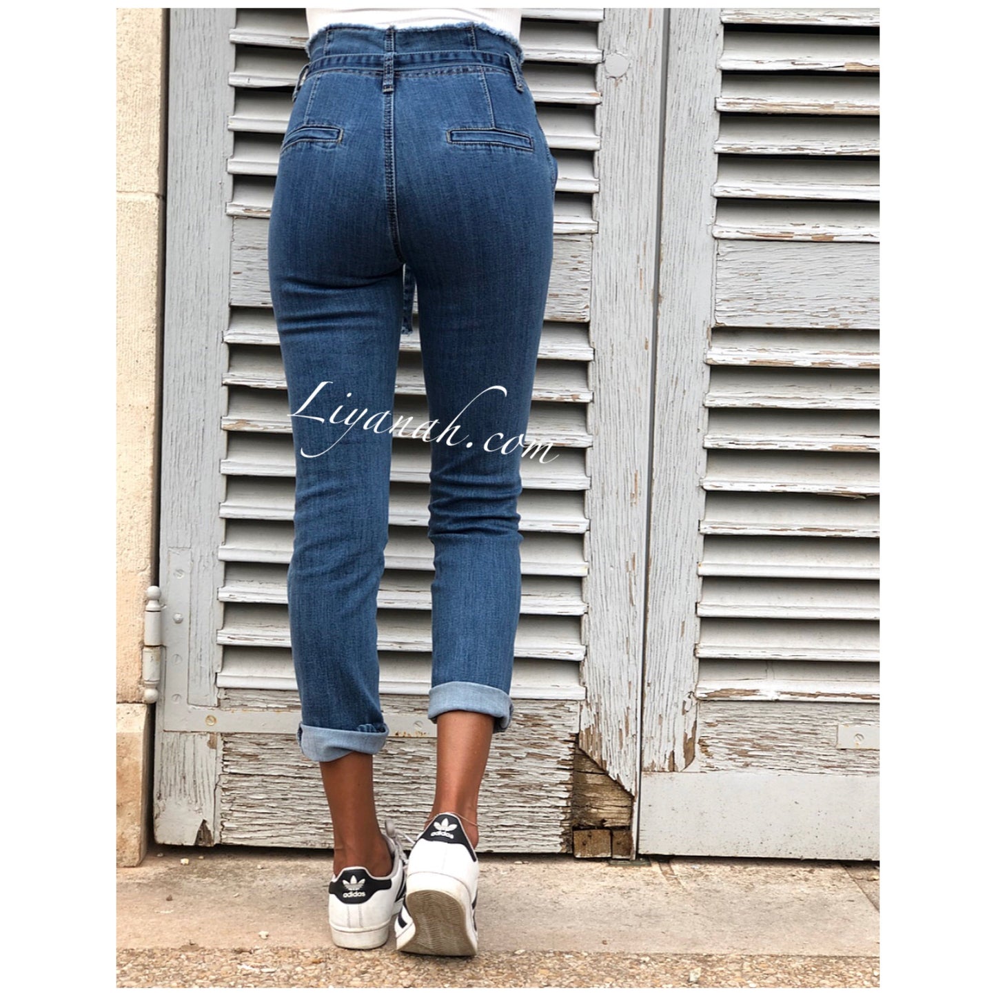 JEAN SLIM BLUE TAILLE Haute À NOEUD Modèle KYANA