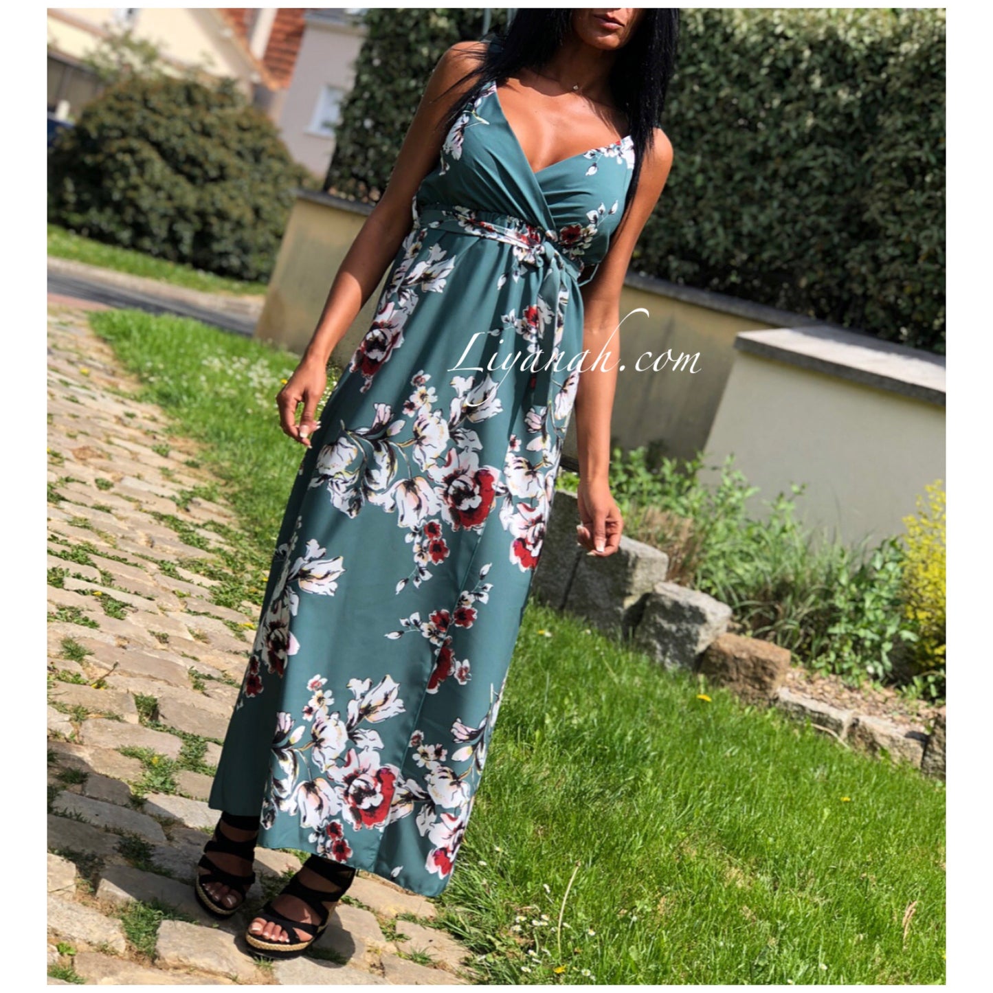 Robe Longue DILAY Fleuri Noir, Rouge, Saumon, Blanc ou Vert