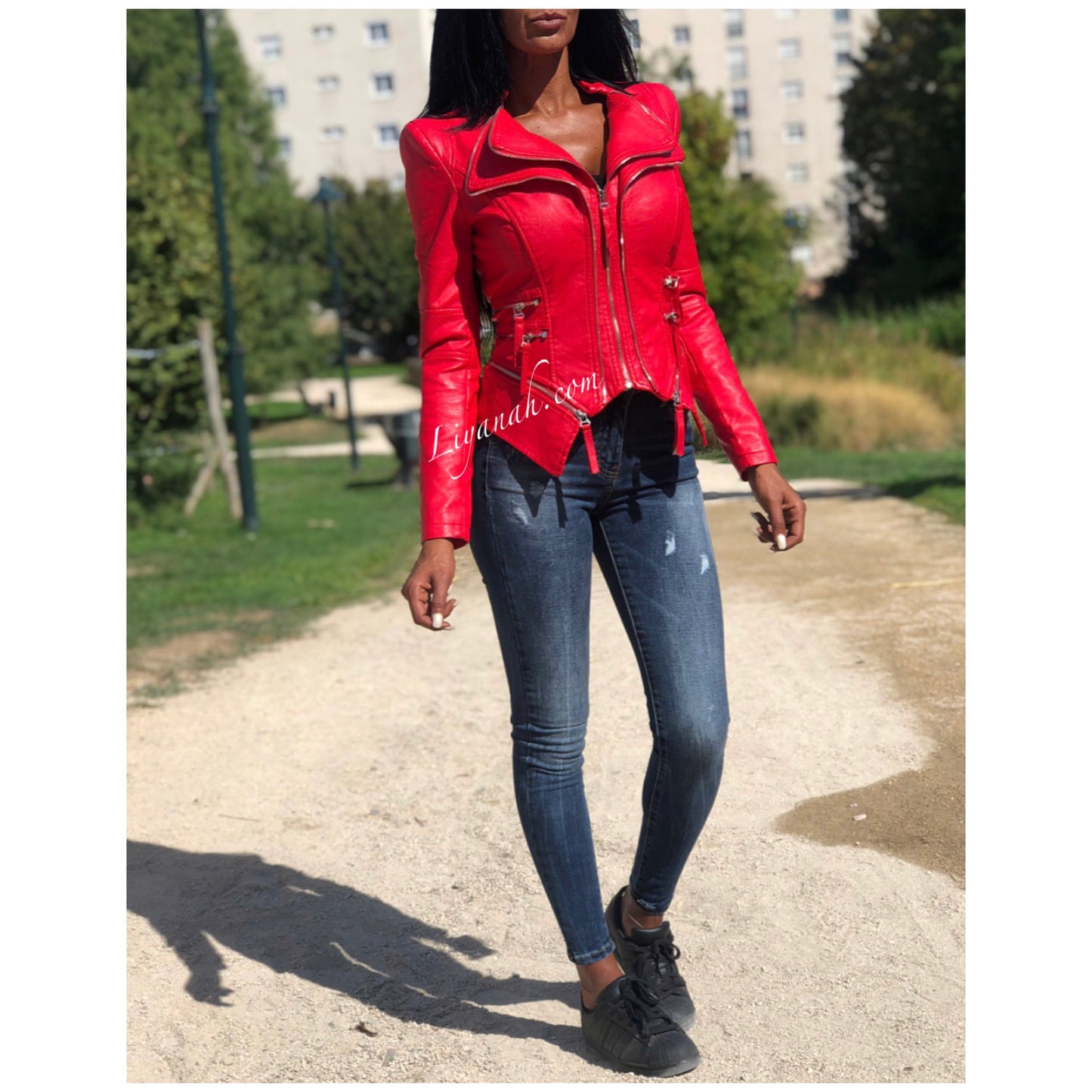 Veste Aspect Cuir JAINYA Rouge Aspect Brillant