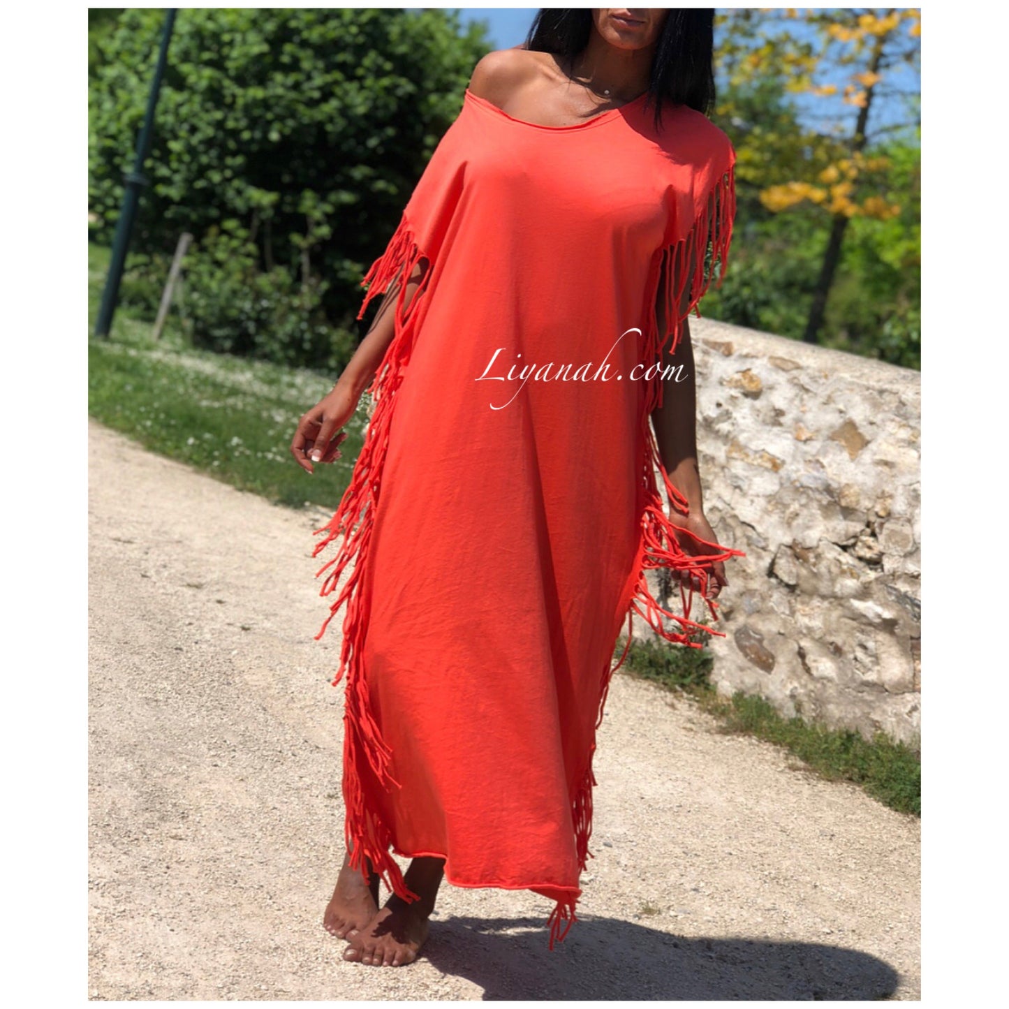 Robe Longue Frange MIYA Noir, Blanc, Rose, Kaki ou Orange