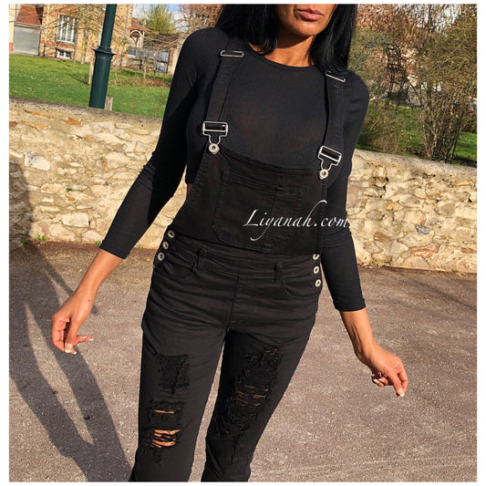 SALOPETTE NOIR Jean Effet Boyfriend MALYA