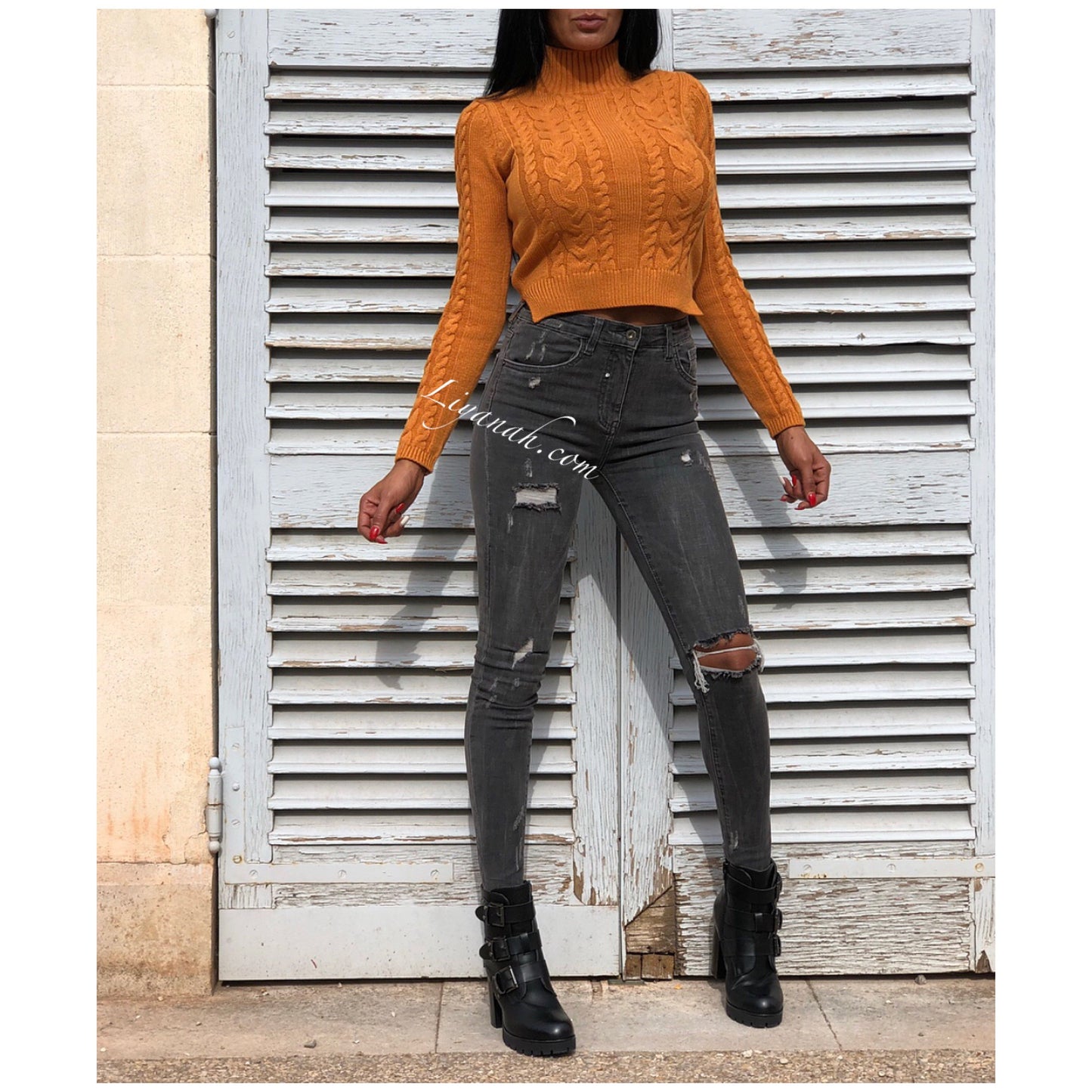 Jean Skinny Modèle DIVYA GRIS FONCÉ DESTROY TAILLE MI-HAUTE