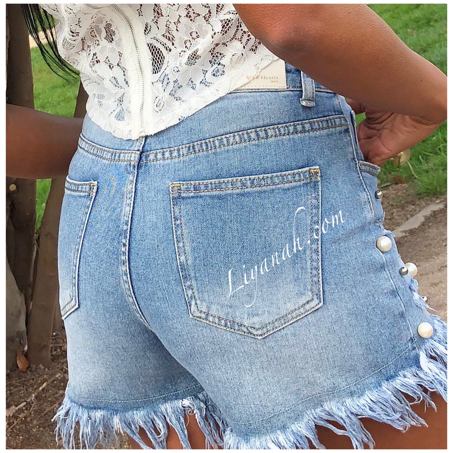 SHORT JEAN Destroy Perles Modèle ASCHYA