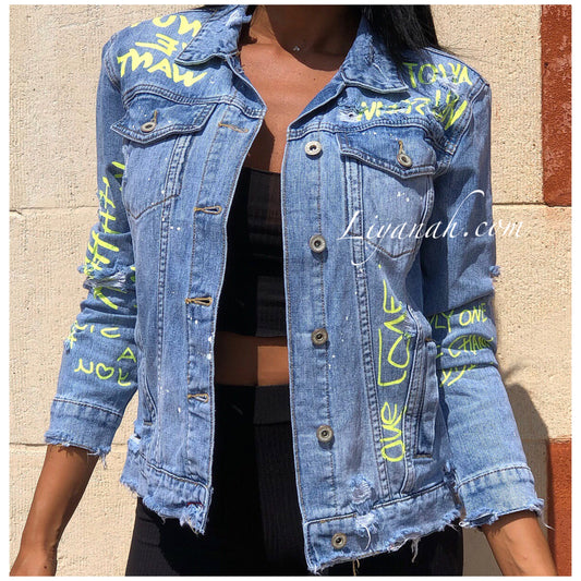 VESTE JEAN BLUE / YELLOW Modèle ONE LOVE