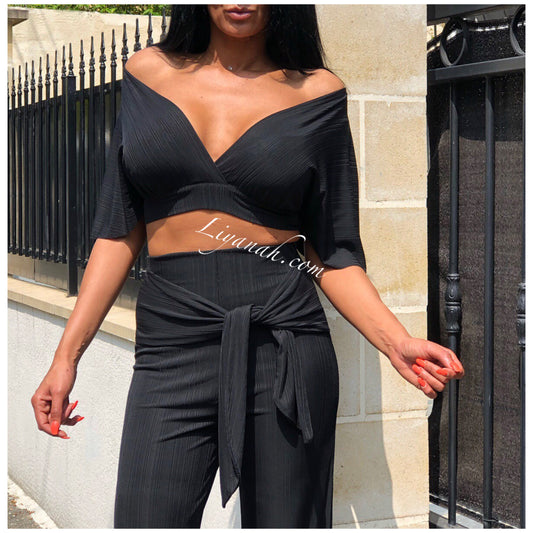 Ensemble Crop Top + Pantalon Modèle AYATI Noir