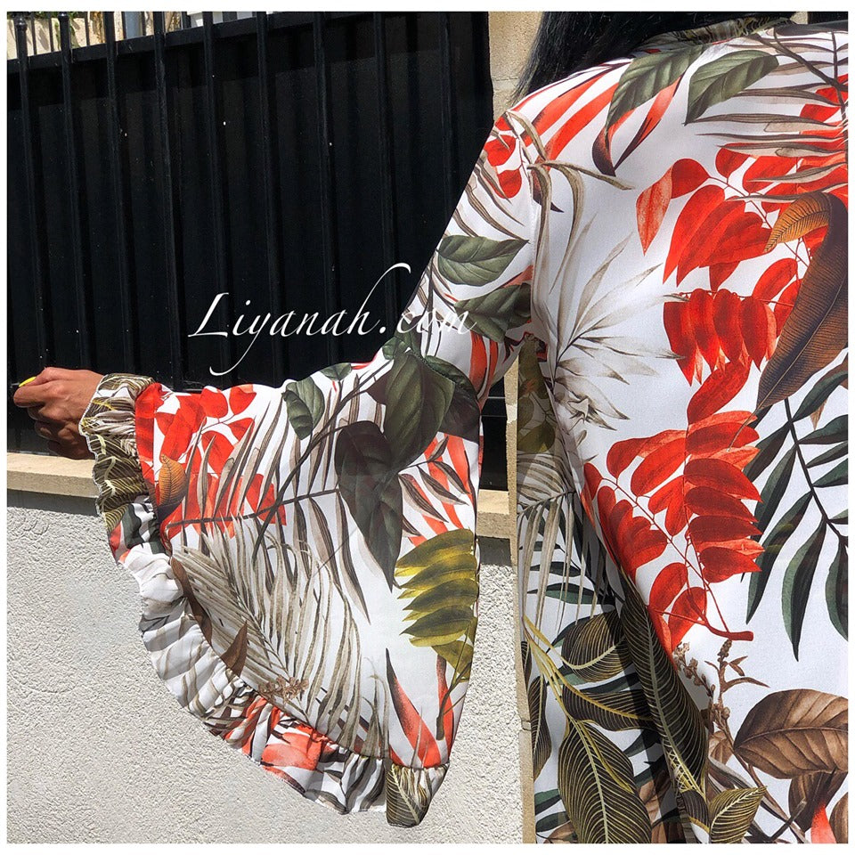 Kimono Long Modèle ETHYA Blanc/Orange