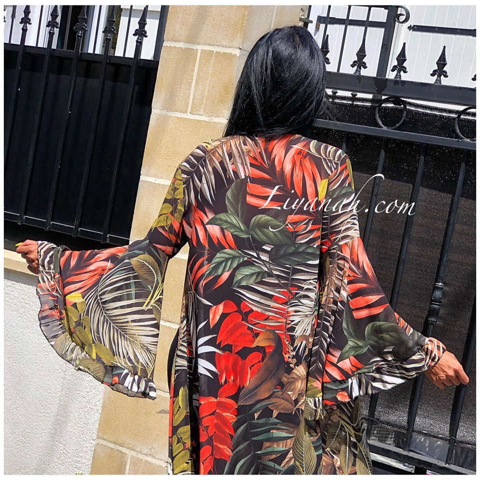 Kimono Long Modèle ETHYA Noir/Orange