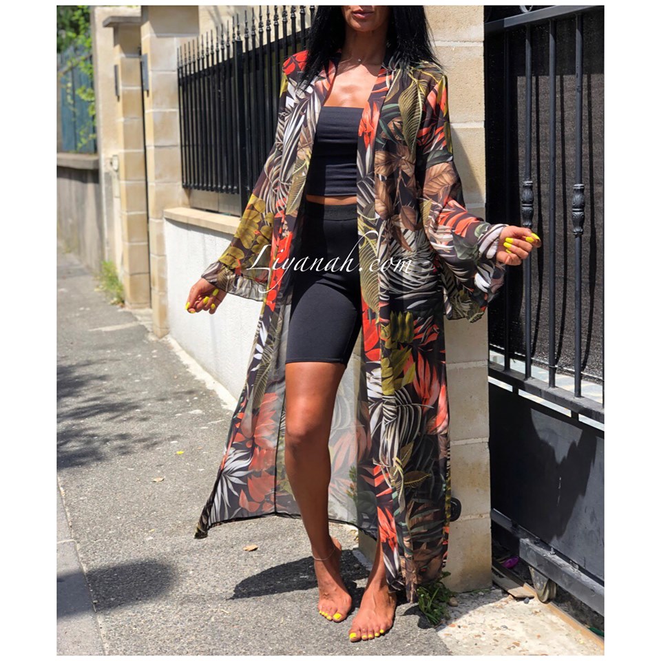 Kimono Long Modèle ETHYA Noir/Orange