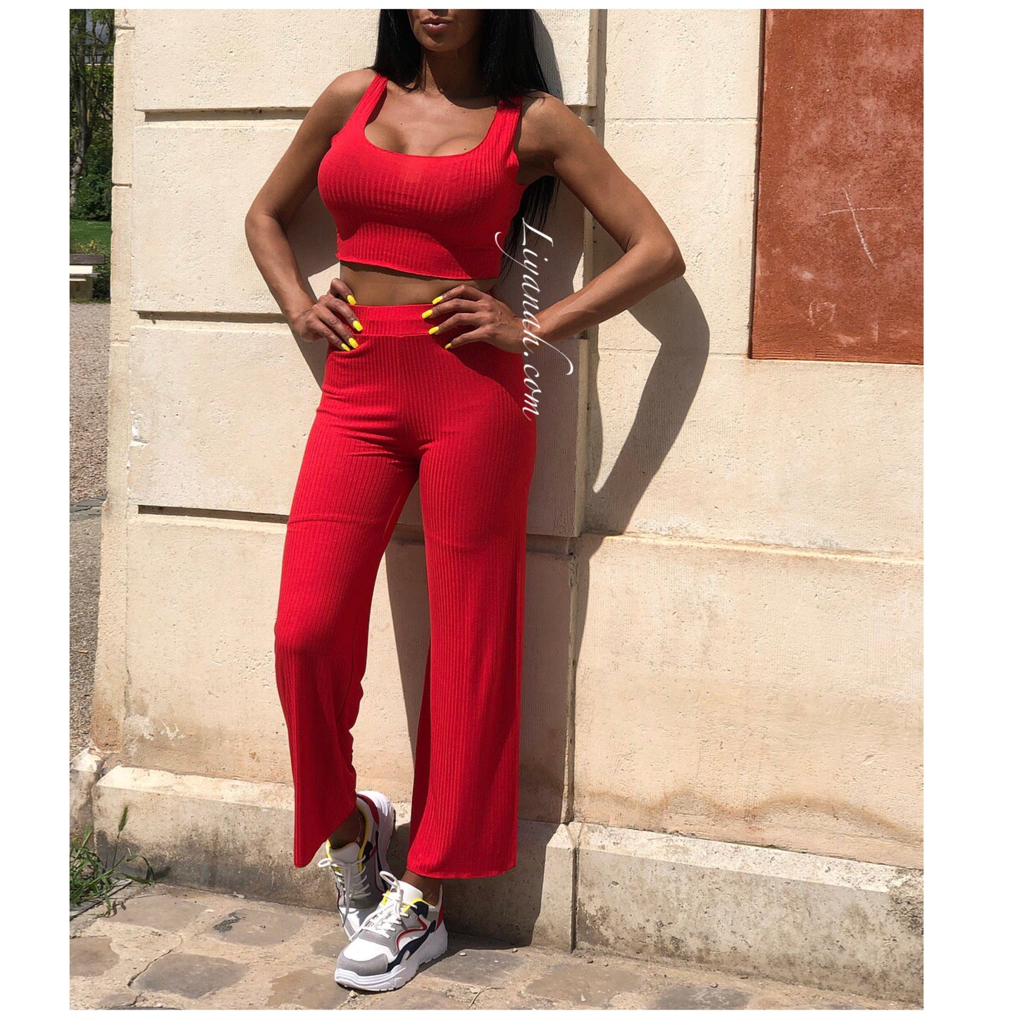 Ensemble Crop Top + Pantalon Modèle MAHO Rouge