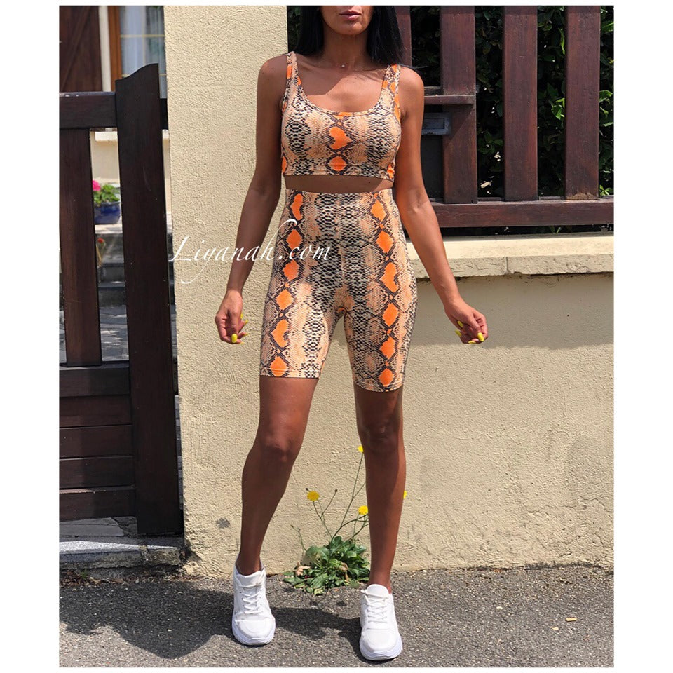 Ensemble Crop Top + Cycliste Modèle NOJA PYTHON ORANGE